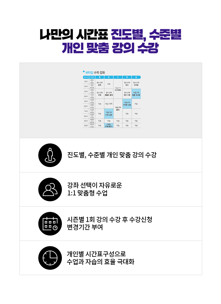 나만의 시간표 진도별, 수준별 개인 맞춤 강의 수강