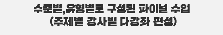 수준별,유형별로 구성된 파이널 수업 (주제별 강사별 다강좌 편성)