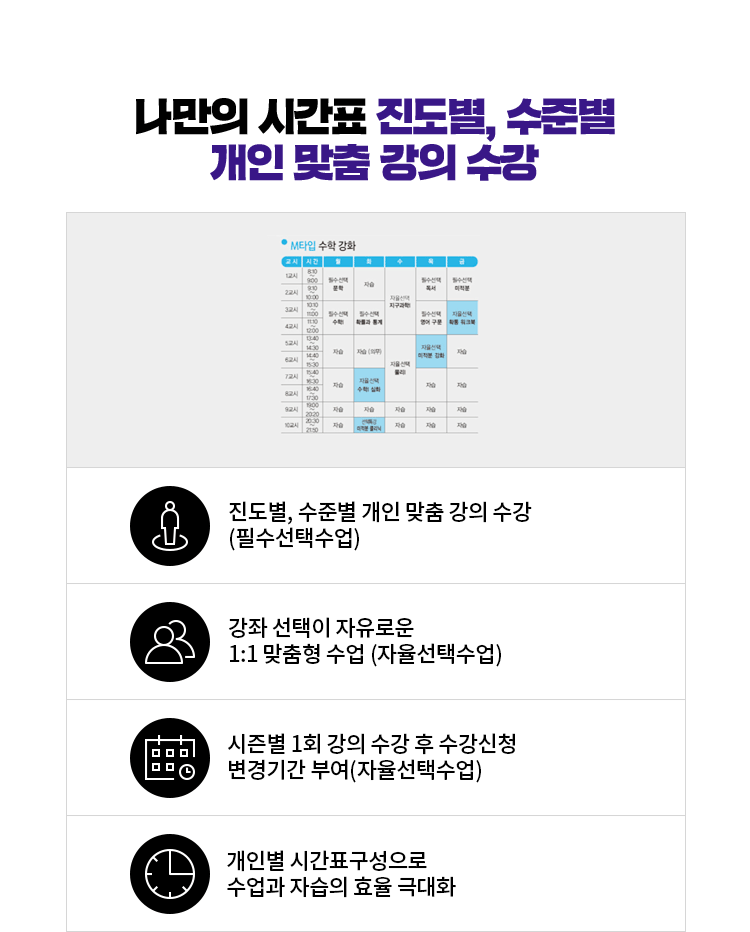나만의 시간표 진도별, 수준별 개인 맞춤 강의 수강