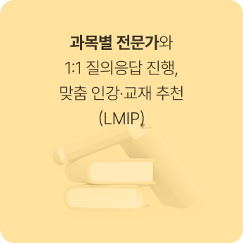 과목별 전문가와 1:1 질의응답 진행, 맞춤 인강 교재 추천 LMIP