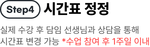 Step4 시간표 정정 실제 수강 후 담임 선생님과 상담을 통해 시간표 변경 가능 *수업 참여 후 1주일 이내
